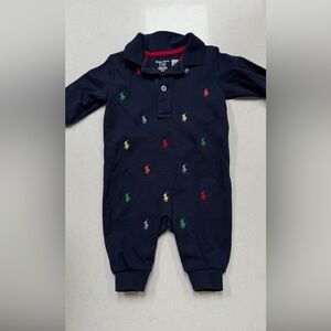 Ralph Lauren Navy Blue Kids Polo Logo Coverall (3M)